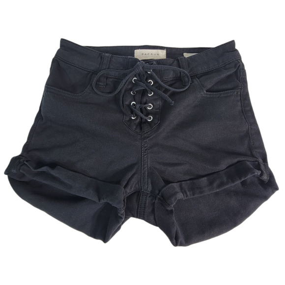 Pacsun Shorts Womens 24 Black Super Stretch Shortie Grunge Punk Front Lace Up - Picture 1 of 5